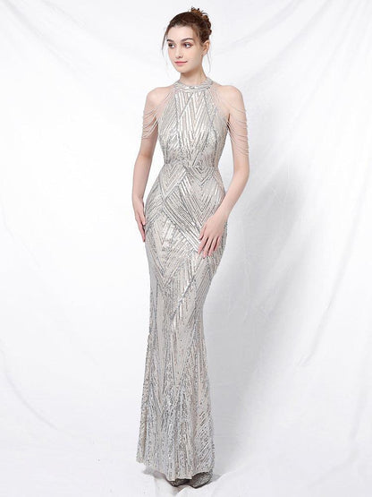 High Waist Slim Sequin Banquet Evening Gown - HEPSIBAH SHOP