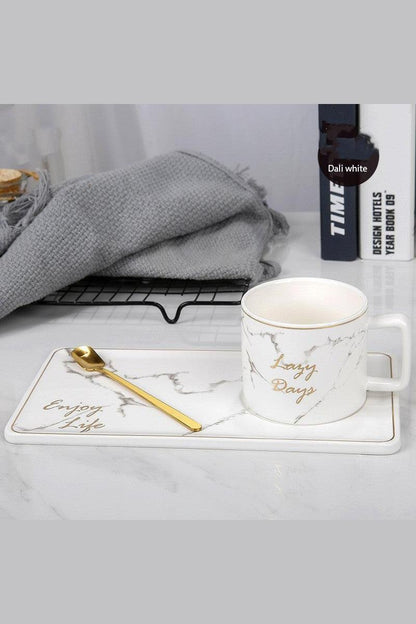 Marble Grain Ceramic Coffee Mug Set Outline In Gold Business Office Milk Tea Cup Tumbler Creative European Mugs for Gift