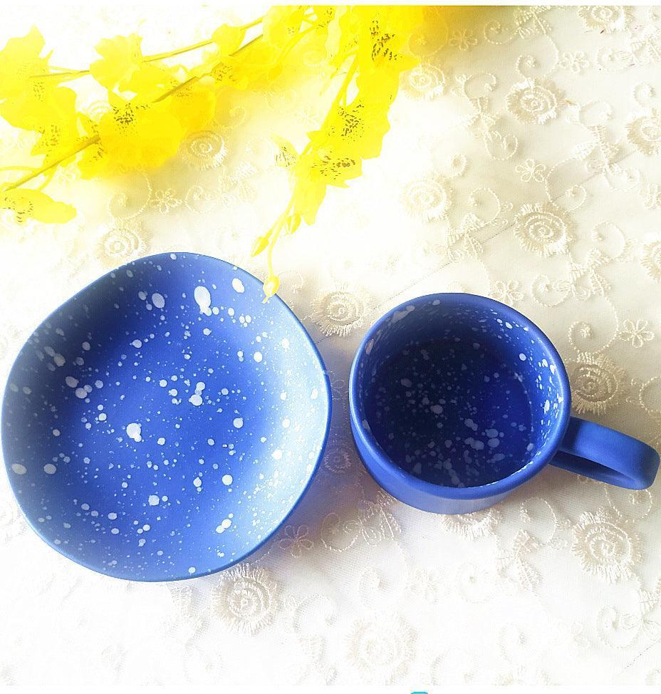 Irregular Spray Point Mugs And Saucers Starry Blue Style