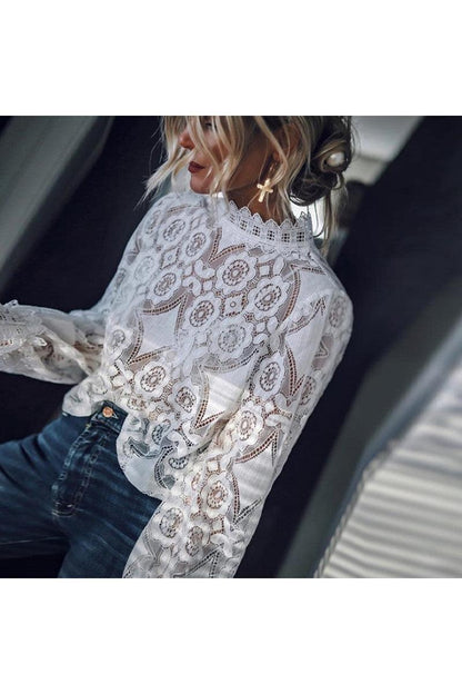 Sexy Long-Sleeved Stand-Collar Lace Shirt - HEPSIBAH SHOP