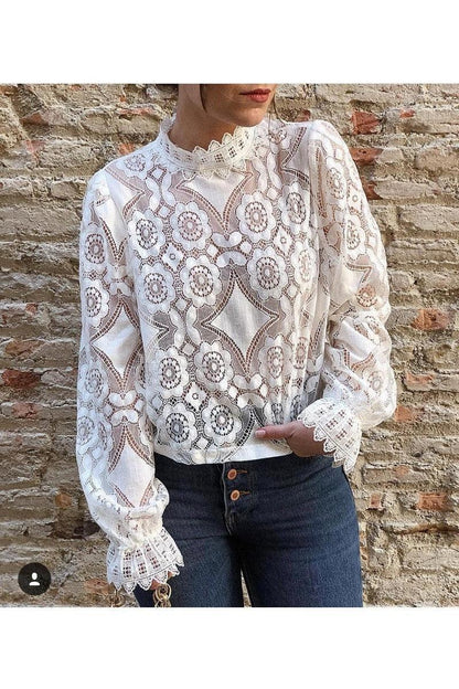 Sexy Long-Sleeved Stand-Collar Lace Shirt - HEPSIBAH SHOP