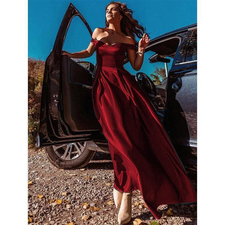 V-Neck Solid Color Long Vintage Gown Dress - HEPSIBAH SHOP