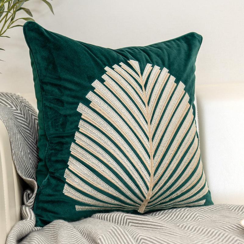 Modern Simple And Light Luxury Style Sofa Pillow Cushion Dutch Flannel Embroidered Fan Leaf Model Room Wind Waist Back Pillow