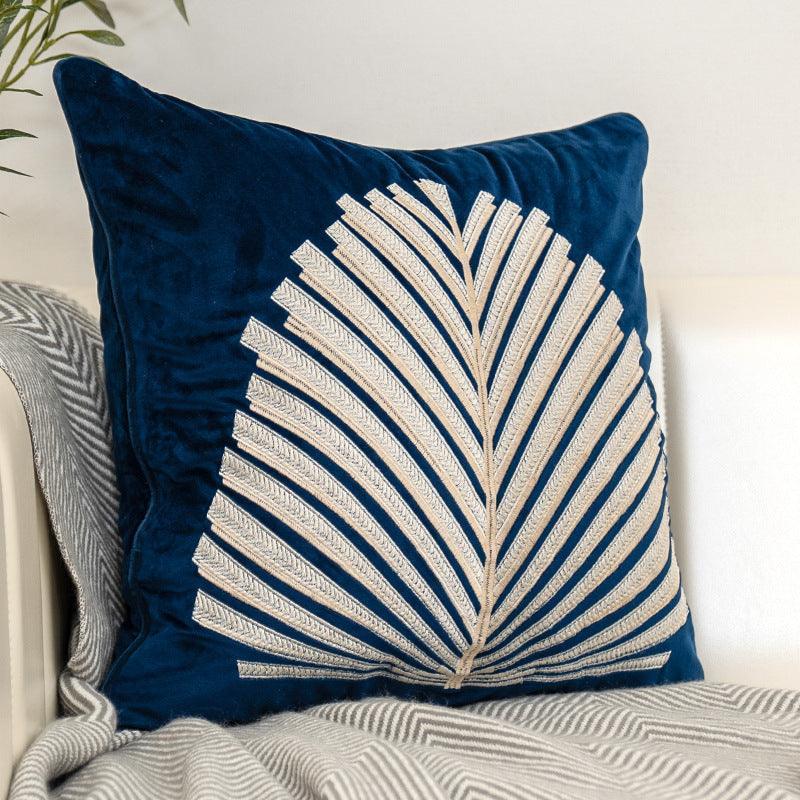 Modern Simple And Light Luxury Style Sofa Pillow Cushion Dutch Flannel Embroidered Fan Leaf Model Room Wind Waist Back Pillow