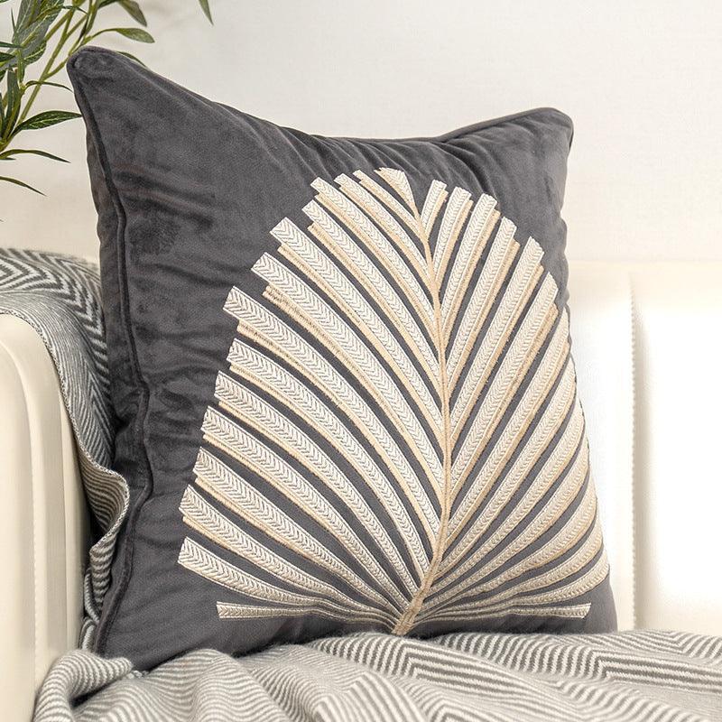 Modern Simple And Light Luxury Style Sofa Pillow Cushion Dutch Flannel Embroidered Fan Leaf Model Room Wind Waist Back Pillow