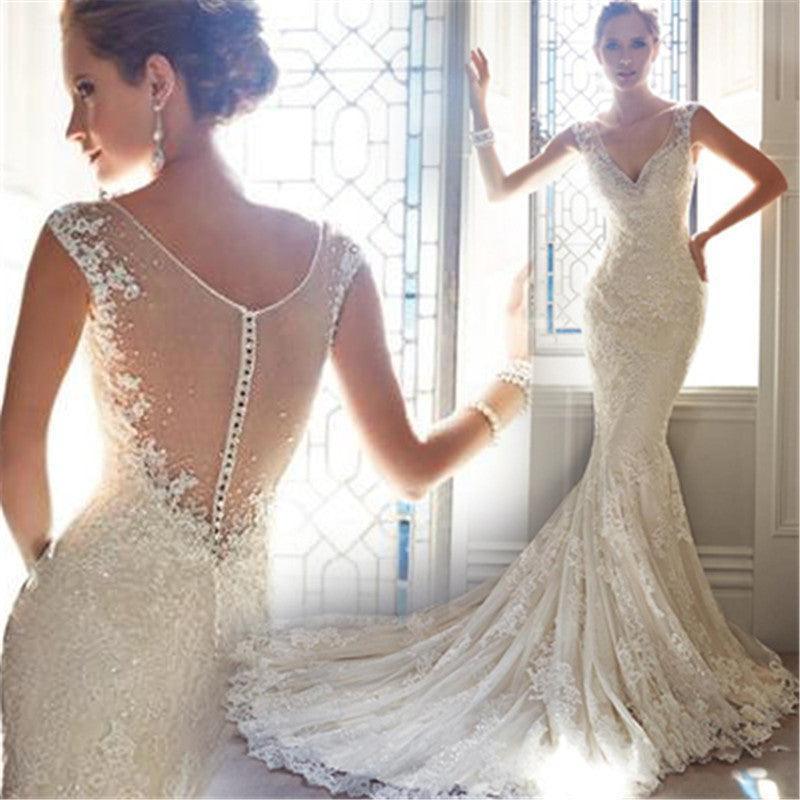 Sexy Halter Mermaid Tail Light Wedding Dress - HEPSIBAH SHOP