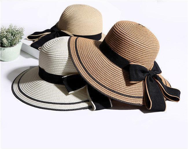 Sun Hat Big Black Bow Summer Hats For Women Foldable Straw Beach Panama Hat Visor Wide Brim Femme Female New - HEPSIBAH SHOP