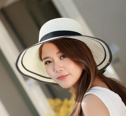 Sun Hat Big Black Bow Summer Hats For Women Foldable Straw Beach Panama Hat Visor Wide Brim Femme Female New - HEPSIBAH SHOP