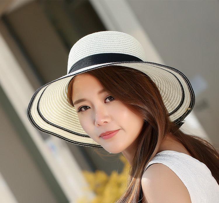 Sun Hat Big Black Bow Summer Hats For Women Foldable Straw Beach Panama Hat Visor Wide Brim Femme Female New - HEPSIBAH SHOP