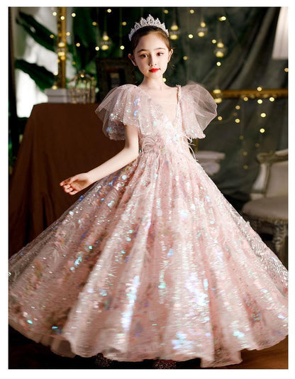 Girls' Dresses, Couture Little Girls, 10-Year-Old Princess Dress, Sequins, Host Catwalk Show, Piano Performance Clothing, Children - HEPSIBAH SHOP