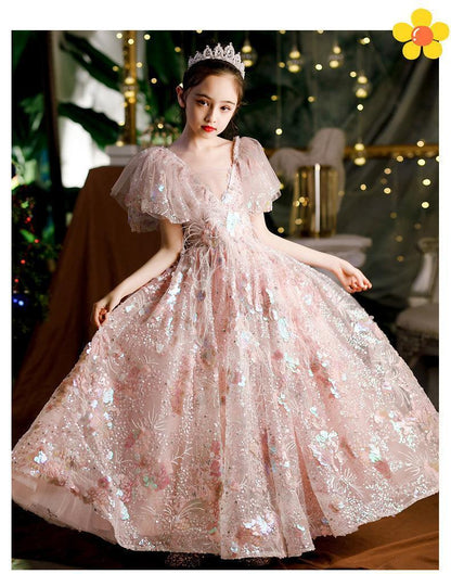 Girls' Dresses, Couture Little Girls, 10-Year-Old Princess Dress, Sequins, Host Catwalk Show, Piano Performance Clothing, Children - HEPSIBAH SHOP