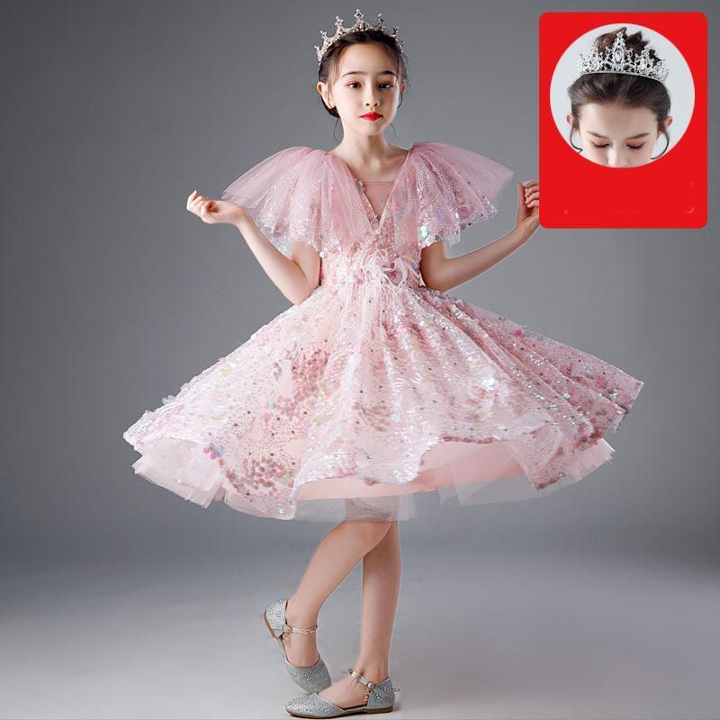 Girls' Dresses, Couture Little Girls, 10-Year-Old Princess Dress, Sequins, Host Catwalk Show, Piano Performance Clothing, Children - HEPSIBAH SHOP