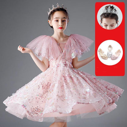 Girls' Dresses, Couture Little Girls, 10-Year-Old Princess Dress, Sequins, Host Catwalk Show, Piano Performance Clothing, Children - HEPSIBAH SHOP