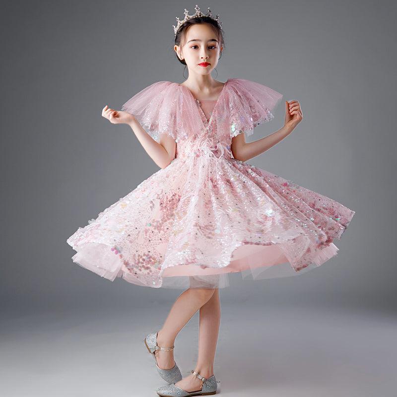 Girls' Dresses, Couture Little Girls, 10-Year-Old Princess Dress, Sequins, Host Catwalk Show, Piano Performance Clothing, Children - HEPSIBAH SHOP