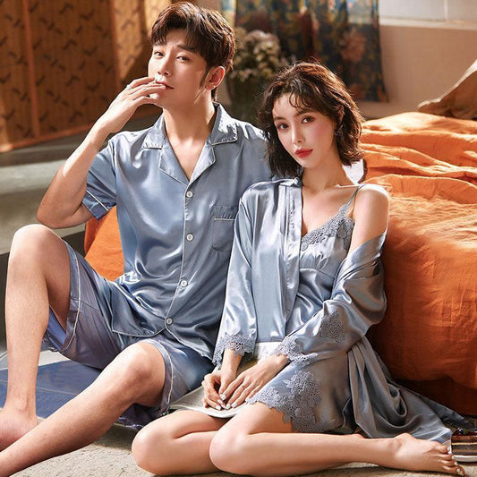 Couple Pajamas Set Thin Summer Ice Silk - HEPSIBAH SHOP