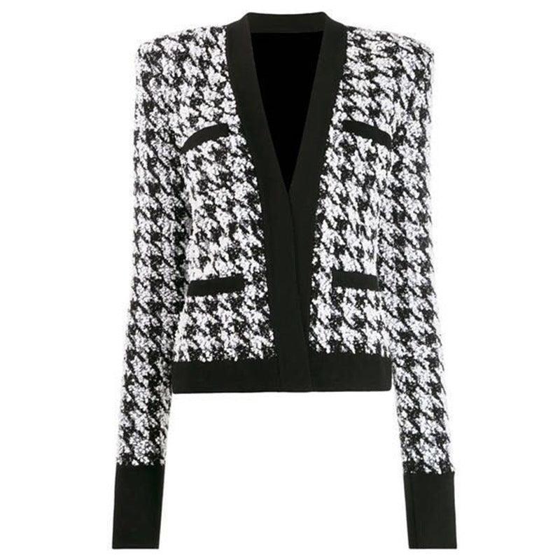 Houndstooth Cardigan Jacket - HEPSIBAH SHOP