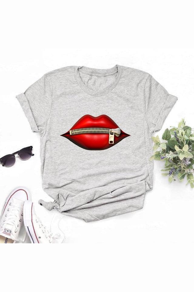 Lips Zipper Short Sleeved T Shirt Men's & Women - HEPSIBAH SHOP