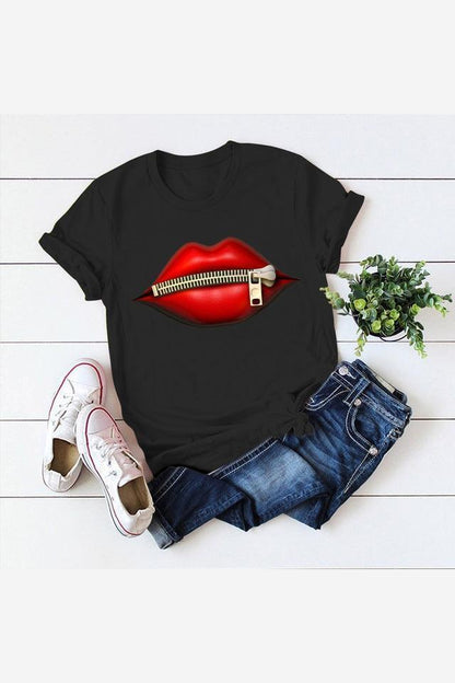 Lips Zipper Short Sleeved T Shirt Men's & Women - HEPSIBAH SHOP