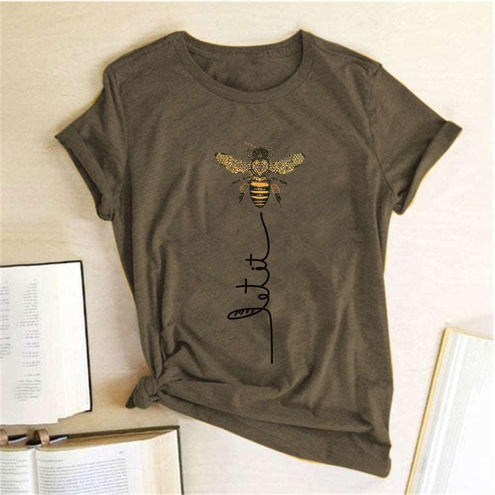 Bee Print Short Sleeve T-Shirt Top Women - HEPSIBAH SHOP