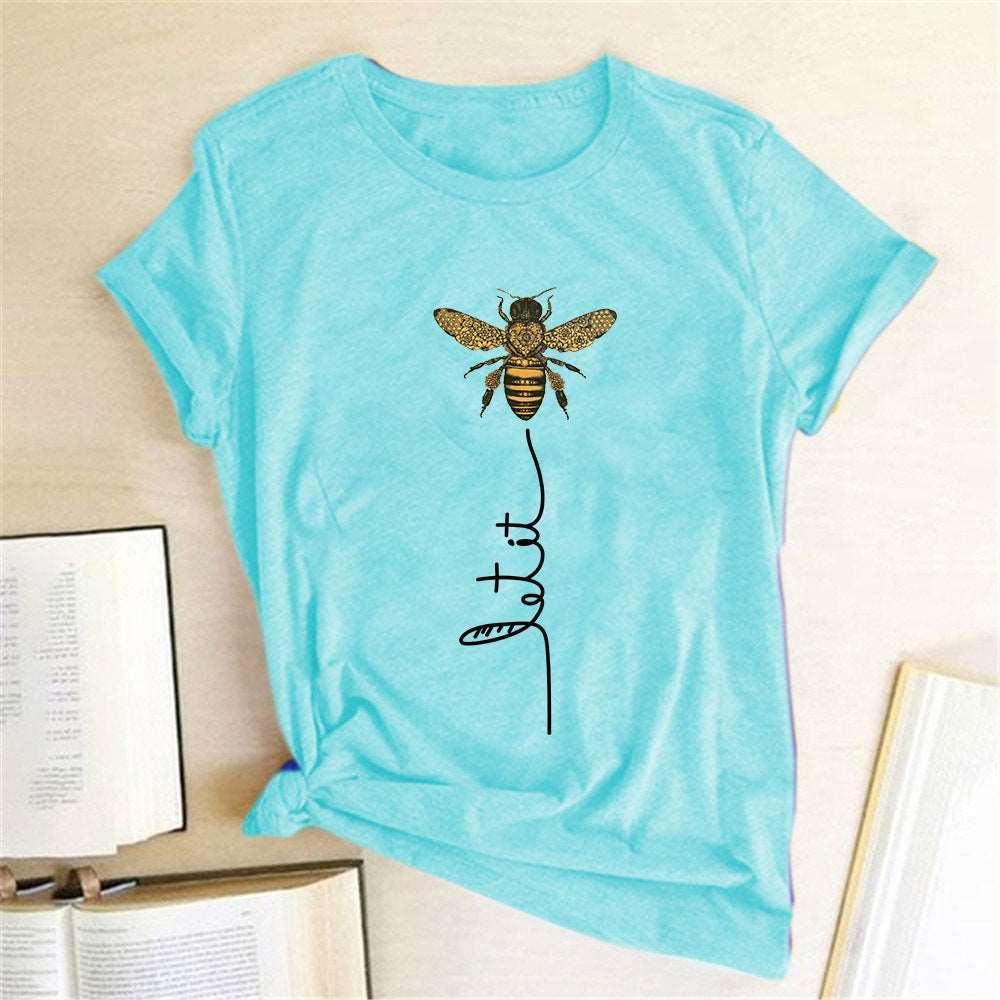 Bee Print Short Sleeve T-Shirt Top Women - HEPSIBAH SHOP