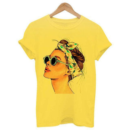 Woman Head Print Short Sleeve Round Neck Short Sleeve T-shirt - HEPSIBAH SHOP