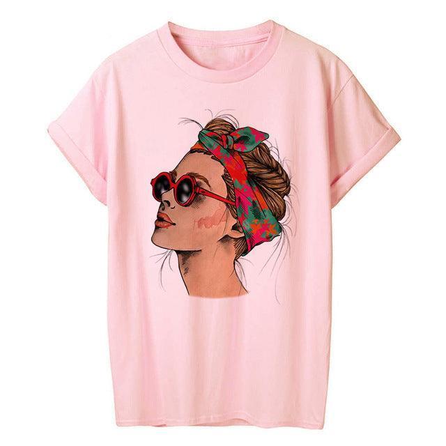 Woman Head Print Short Sleeve Round Neck Short Sleeve T-shirt - HEPSIBAH SHOP