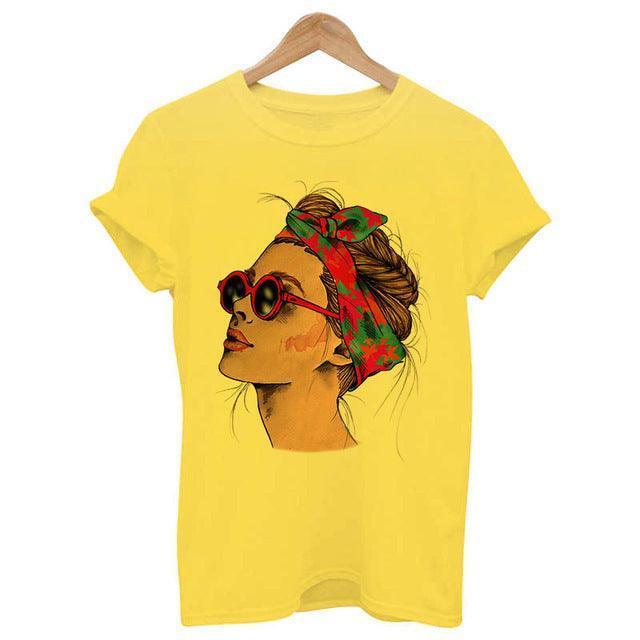 Woman Head Print Short Sleeve Round Neck Short Sleeve T-shirt - HEPSIBAH SHOP