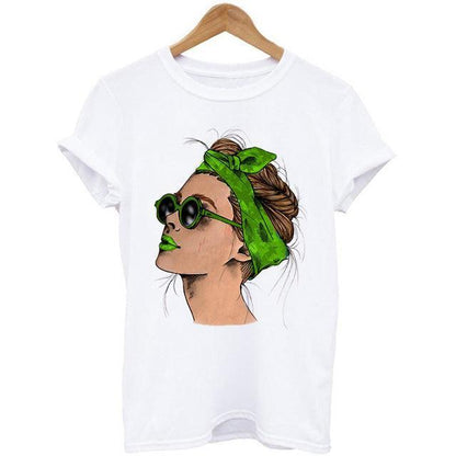 Woman Head Print Short Sleeve Round Neck Short Sleeve T-shirt - HEPSIBAH SHOP