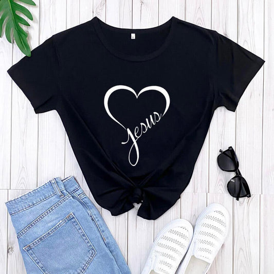 New Love Printing Fashion Round Neck Foreign Trade T-shirt - HEPSIBAH SHOP