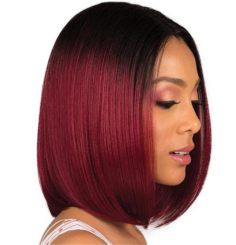 Women's Short Straight Hair, Black Gradient Burgundy Bobo Short Hair - HEPSIBAH SHOP