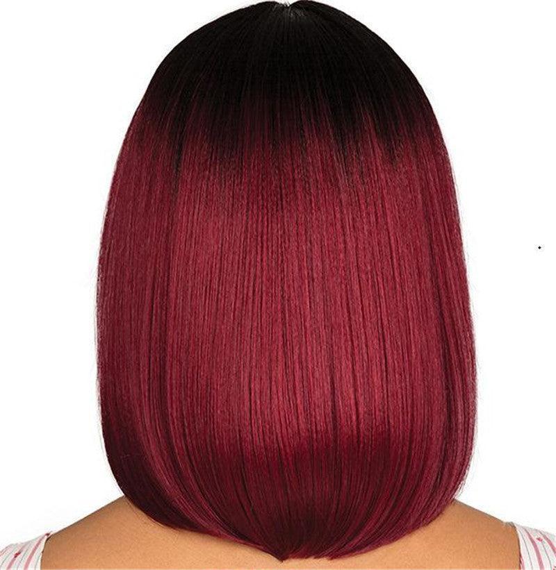 Women's Short Straight Hair, Black Gradient Burgundy Bobo Short Hair - HEPSIBAH SHOP