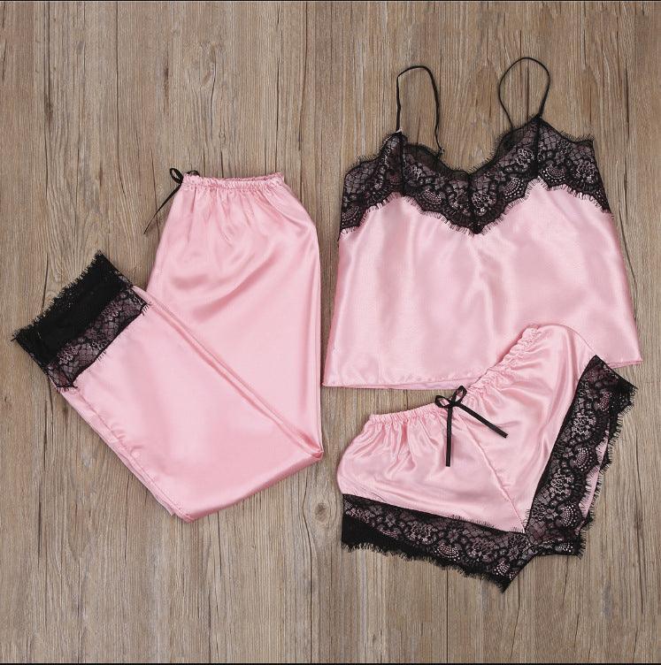 Homewear Fashion And Comfortable Lace Sling Pajamas Three-piece Set - HEPSIBAH SHOP