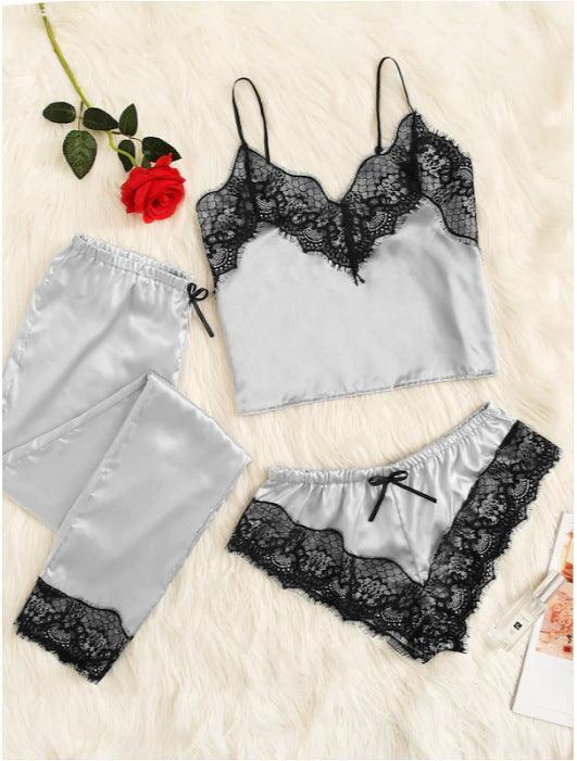 Homewear Fashion And Comfortable Lace Sling Pajamas Three-piece Set - HEPSIBAH SHOP