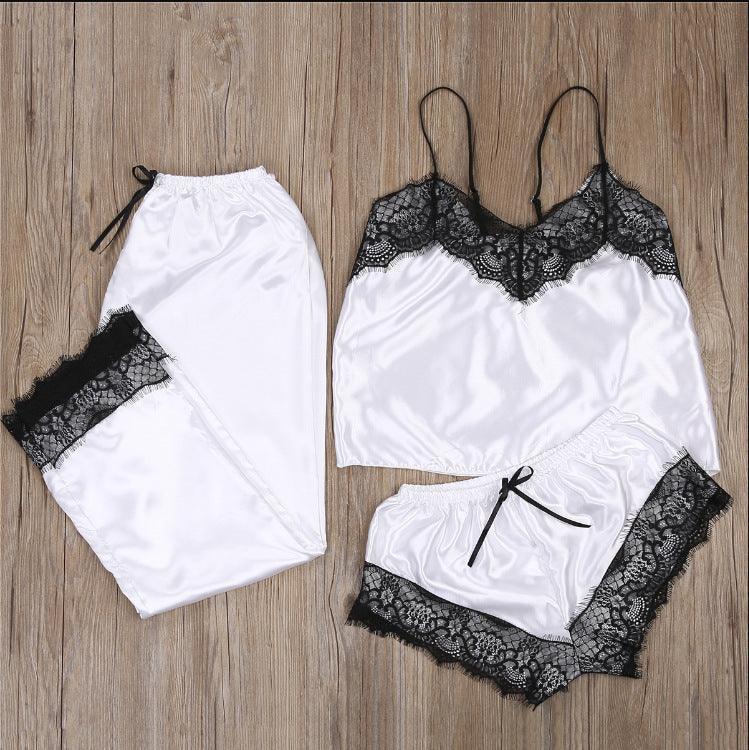 Homewear Fashion And Comfortable Lace Sling Pajamas Three-piece Set - HEPSIBAH SHOP