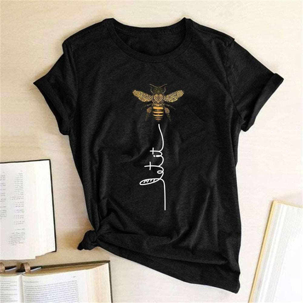 Bee Print Short Sleeve T-Shirt Top Women - HEPSIBAH SHOP