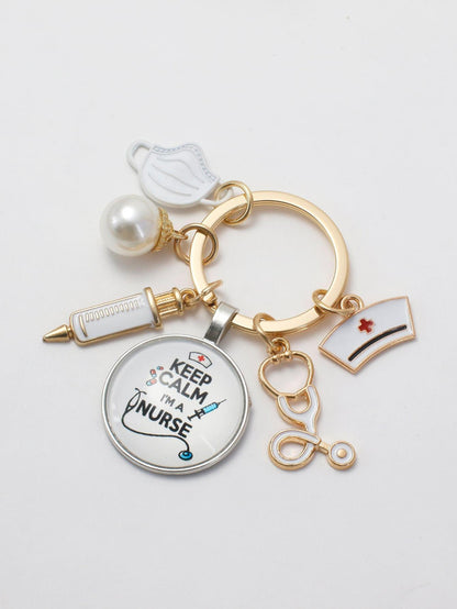 Street 1pc Doctor/Nurse Themed Keychain With Thermometer And Stethoscope Design, Creative Alloy