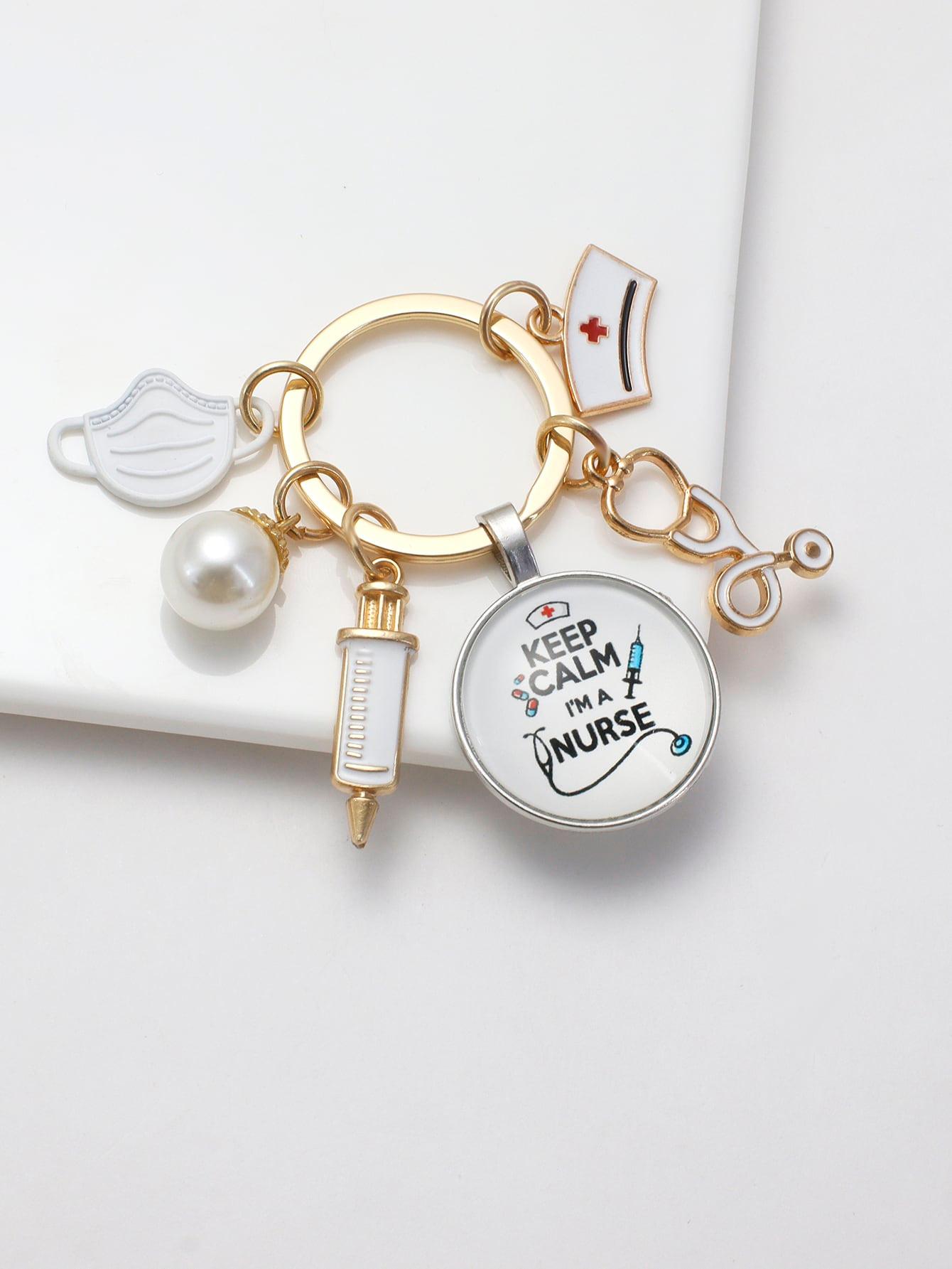 Street 1pc Doctor/Nurse Themed Keychain With Thermometer And Stethoscope Design, Creative Alloy