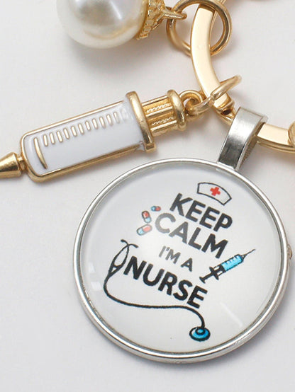 Street 1pc Doctor/Nurse Themed Keychain With Thermometer And Stethoscope Design, Creative Alloy