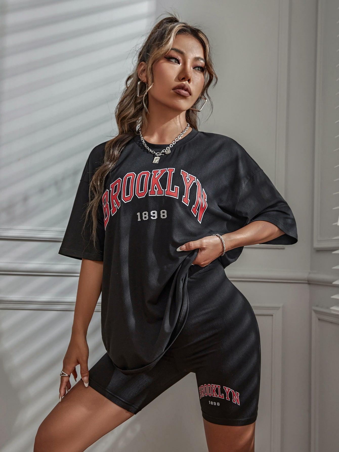 SHEIN MOOSTA Letter Graphic Drop Shoulder Longline Tee