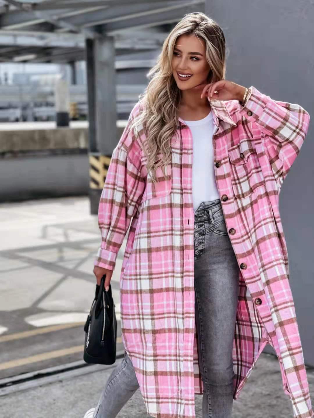 New Style Lengthened Plaid Shirt Jacket Women's - HEPSIBAH SHOP