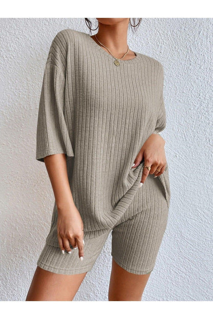 SHEIN Essnce Drop Shoulder Ribbed Knit Tee