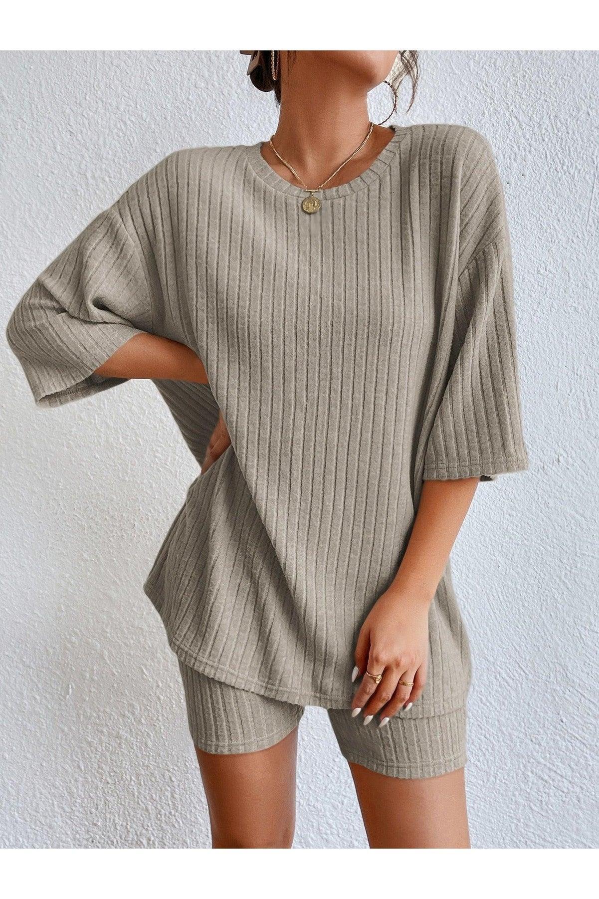 SHEIN Essnce Drop Shoulder Ribbed Knit Tee