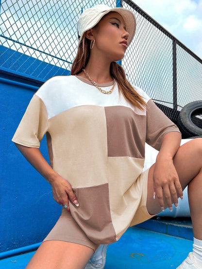 SHEIN MOOSTA Colourblock Drop Shoulder Tee