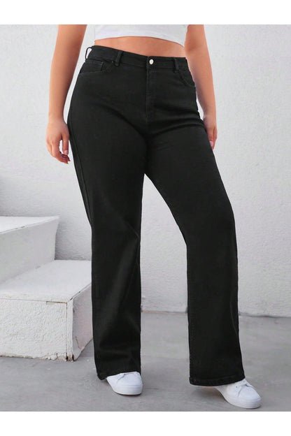 Plus Size  High Waist Straight Leg Jeans