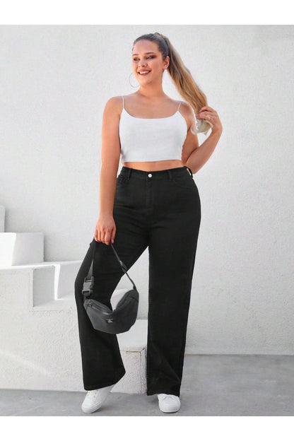 Plus Size  High Waist Straight Leg Jeans