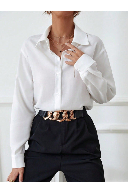 SHEIN Raffinéa Solid Button Front Shirt