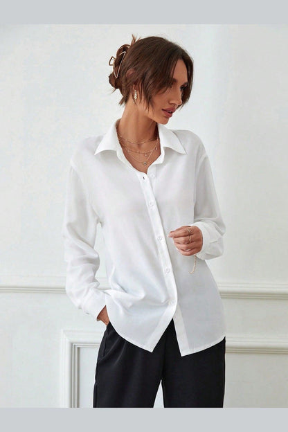 SHEIN Raffinéa Solid Button Front Shirt