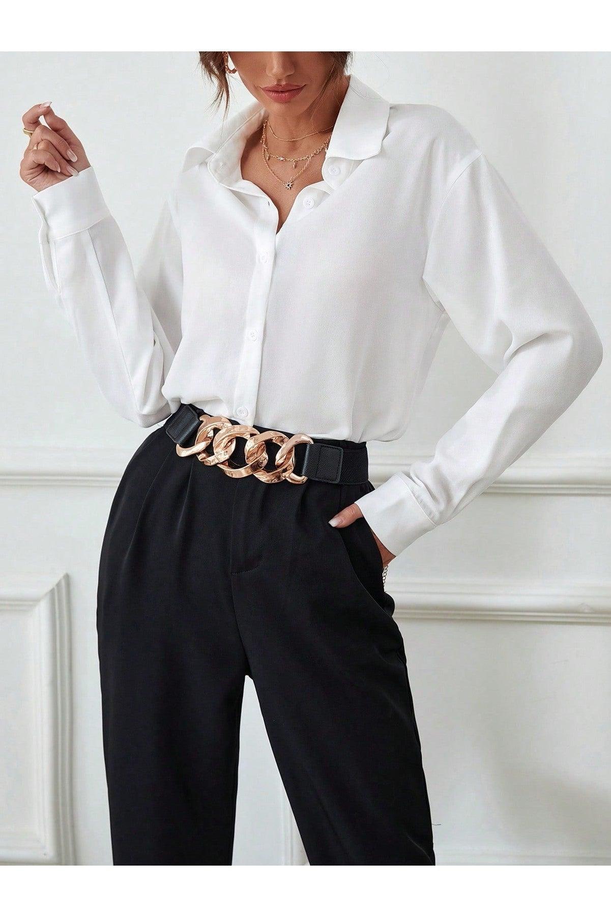 SHEIN Raffinéa Solid Button Front Shirt