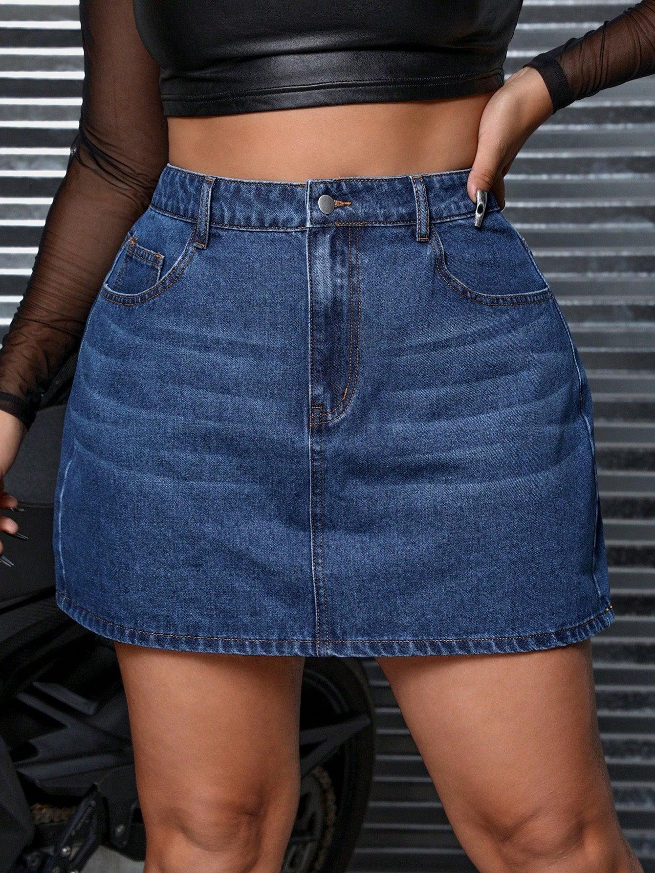 SHEIN ICON Plus High Waist Denim Skirt