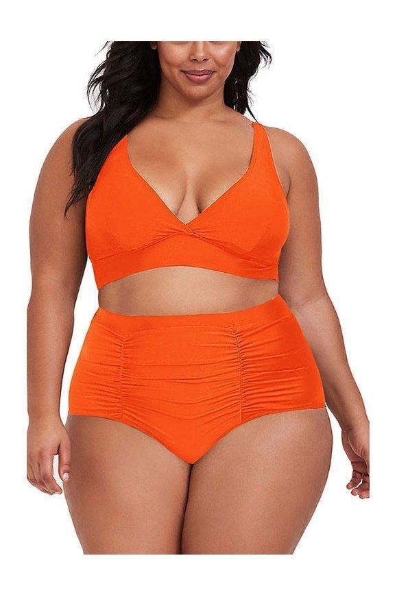 V-neck high waist pleated swimwear two piece set - HEPSIBAH SHOP